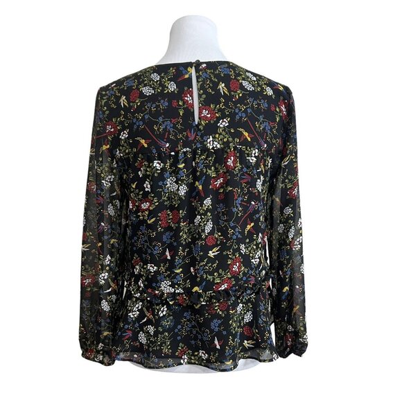Madewell Sheer-Sleeve Ruffle Peplum Top Blouse Finch Moody Floral Black Small - Picture 6 of 14